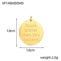 Detailed view of circular gold pendant with motivational engraving and 1.8cm diameter scale - Braver Quote Round Style (XP14860D0W0)