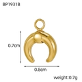 Polished gold moon crescent pendant showing dimensions of 0.7cm by 0.8cm and 0.7g weight - Crescent Moon Style (BP1931B)