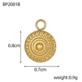 Detailed macro view of a 0.8cm golden sunburst stainless steel pendant for DIY jewelry - Round Sun Pattern (BP2081B)