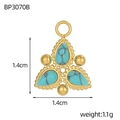 Triangle gold titanium steel pendant with turquoise stones measuring 1.4cm by 1.4cm - Turquoise Color Triangle Triple Stone Style (BP3070B)