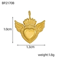 Golden winged heart pendant detail showing 1.0cm height and 1.3cm width dimensions - Angel Wing Heart (BP2170B)
