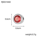 Macro shot of a 6mm round red birthstone charm in stainless steel for DIY jewelry - Dark Red (PJ00318A0)