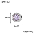 Detailed view of 6mm round stainless steel charm with lavender cubic zirconia gemstone - Light Purple (PJ00318A1)