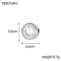 Macro view of 6mm stainless steel round charm with clear cubic zirconia stone - White (PJ00318A3)
