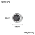 Detail of 6mm round stainless steel birthstone charm with dark gem and size 0.6cm x 0.6cm - Deep Black (PJ00318A5)
