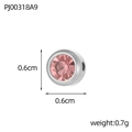 Detailed view of a 6mm silver-tone round bead with pink crystal and sizing markers - Pink Purple (PJ00318A9)