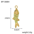 Détail du pendentif poisson plaqué or avec émail vert et dimensions précises - Style Poisson Vert Clair (BP1388B4)