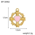 Détails des dimensions du pendentif cœur croix doré: 1,7 cm de haut et 1,5 cm de large - Style Croix Cœur Rose (BP1389B2)
