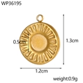 Pendente sole in acciaio inossidabile dorato, dimensioni 1,3 cm di altezza e 1,2 cm di larghezza - Stile Disco Raggi di Sole Oro (WP36195)