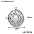 Misurazione dettagliata di un ciondolo tondo in argento con texture a raggiera - Stile Raggi di Sole Radiali Argento (WP36811A0W0)