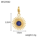 Detailed view of a gold sunburst pendant with a blue stone, showing 2.2cm height and lobster clasp - Sunburst Style-Deep Blue (BP2295B2)