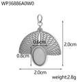 Schema tecnico dettagliato della base per gioielli fai da te in argento a forma di ventaglio - Stile Con Trama Di Piume A Forma Di Ventaglio In Argento (WP36886A0W0)
