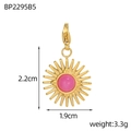 Detailed view of a gold sunburst pendant with a pink stone, size 2.2cm by 1.9cm - Sunburst Style-Pink (BP2295B5)