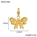 Detail of vintage gold bow pendant with natural stone inlay and lobster clasp - Hammered Bowknot Style-Yellow (BP2419B3)