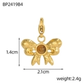 Detailed macro view of bow charm with hammered texture and amber stone inlay - Hammered Bowknot Style-Amber (BP2419B4)