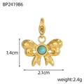 Detail of a vintage bow pendant with turquoise stone, size 1.4x2.1cm and 2.4g weight - Hammered Bowknot Style-Blue Green (BP2419B6)