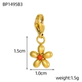Détail du mini pendentif fleur avec zircon orange, 1,5 cm plaqué or avec fermoir mousqueton - Style de Fleur à Cinq Pétales Rouge Orangé (BP1495B3)