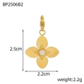 Detailed size view of a 2.5cm gold flower pendant with center white gemstone inlay - Four-leaf Flower Style-White Pearl (BP2506B2)