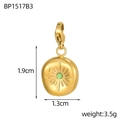 Detail of tarot heart pendant with green gem, 1.9cm height and 1.3cm width specs - Sun Starburst Style Green Stone (BP1517B3)