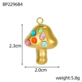 Dettaglio del ciondolo a fungo dorato con zirconi colorati e misure della dimensione - Stile Fungo in Strass Multicolore (BP2296B4)