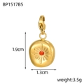 Detailed view of tarot sunburst gold pendant with red gemstone inlay and size labels - Sun Starburst Style Red Stone (BP1517B5)