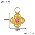 Dettaglio di un ciondolo a fiore placcato oro con zircone rosa brillante da 1,0 cm - Stile Fiore a Quattro Foglie Rosa (BP2415D1)