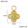 Dettaglio pendente fiore dorato con pietra verde sfaccettata, gioiello raffinato 1.0cm - Stile Fiore a Quattro Foglie Verde Smeraldo (BP2415D2)