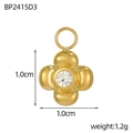 Dettaglio di un mini ciondolo a fiore dorato da 1,0cm con zircone centrale lucido - Stile Fiore a Quattro Foglie Bianco Brillante (BP2415D3)