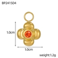Dettaglio mini ciondolo a fiore in metallo dorato con zircone arancione e dimensioni - Stile Fiore a Quattro Foglie Arancione (BP2415D4)