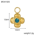 Dettaglio di un ciondolo a fiore in oro con gemma blu e indicazioni delle misure - Stile Fiore a Quattro Foglie Blu (BP2415D5)