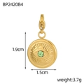 Macro shot of gold Evil Eye heart pendant with green gem and dimensions 1.9cm by 1.5cm - Large Evil Eye Style Green Stone (BP2420B4)