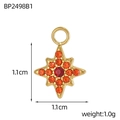 Ciondolo stella a otto punte dorata con strass rosso e zircone arancione, misura 1,1 cm - Stile Stella Ottagonale Rosso Scuro (BP2498B1)