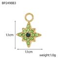 Dettaglio di un ciondolo a stella dorata da 1,1cm con zirconi verdi e anello superiore - Stile Stella Ottagonale Verde Scuro (BP2498B3)