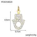 Detailed view of Hamsa hand pendant with micro-paved zircons measuring 0.9cm x 0.7cm - Mini Gold Hamsa Hand White Base Style (FP28358D20)