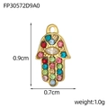 Detailed view of gold Hamsa pendant with multi-color zircons and size specifications - Gold Hamsa Hand With Multi-color Rhinestone Style (FP30572D9A0)