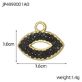 Detail view of lip-shaped pendant with gold plating, black zircon inlay and size specs - Gold Lip Shape With Black Rhinestone Style (JP40930D1A0)