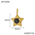 Makroaufnahme von 0,6 cm Goldstern-Anhänger mit schwarzem Edelstein und Maßen - Schwarzer Strass Stern (HP1493B1)