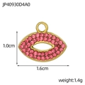 Lip-shaped gold pendant with pink rhinestones and dimensions showing width of 1.6cm - Gold Lip Shape With Pink Rhinestone Style (JP40930D4A0)