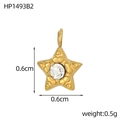 Detailaufnahme des 0,6 cm Gold-Sternanhängers mit Zirkonia und Größenabmessungen - Weißer Strass Stern (HP1493B2)