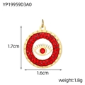 Detailed view of evil eye pendant with red cubic zirconia pavé and size measurements - Gold Round Pave Red Rhinestone Eye Style (YP19959D3A0)