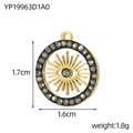 Detailed view of evil eye sunburst pendant with size measurements 1.7cm by 1.6cm - Gold Sunburst With Grey Rhinestone Eye Style (YP19963D1A0)