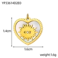Macro view of gold evil eye heart pendant with mother of pearl inlay and dimensions - Gold Heart MOP Sun Eye Style (YP33614D2E0)