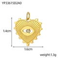 Detailed view of gold heart pendant with cubic zirconia evil eye and size dimensions - Gold Heart Sunburst Evil Eye Style (YP33615D2A0)