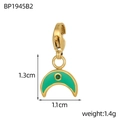 Detail of crescent moon pendant with green enamel, lobster clasp and size measurements - Emerald Green Crescent Moon (BP1945B2)