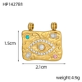 Ciondolo malocchio dorato con zirconi e perla, finitura martellata, misura 2,1cm x 1,5cm - Stile Malocchio Martellato Rettangolare Dorato (HP1427B1)
