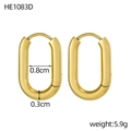 Vista dettagliata di orecchini a cerchio ovali dorati con diametro 0,8cm e spessore 0,3cm - Stile Ovale Lucidato a Specchio (HE1083D) / Confezione da 1 paio / Oro