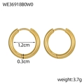 Dettaglio orecchini huggie in acciaio dorato 1,2cm con specifiche di peso e misura - Stile Fibbia per Orecchini a Cerchio Minimalista (WE36918B0W0) / Confezione da 1 paio / Oro