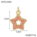 Detailed view of star pendant with pink zircons showing dimensions 1.5cm by 1.3cm - Pink Rhinestone Star Style (AP35125D4)