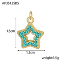 Detailed view of a gold star pendant with blue zircon stones and size dimensions - Light Blue Rhinestone Star Style (AP35125D5)