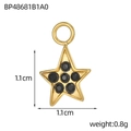 Detail view of 1.1cm gold star charm with black zircon inlay and dimensions display - Black Rhinestone Star Style (BP48681B1A0)